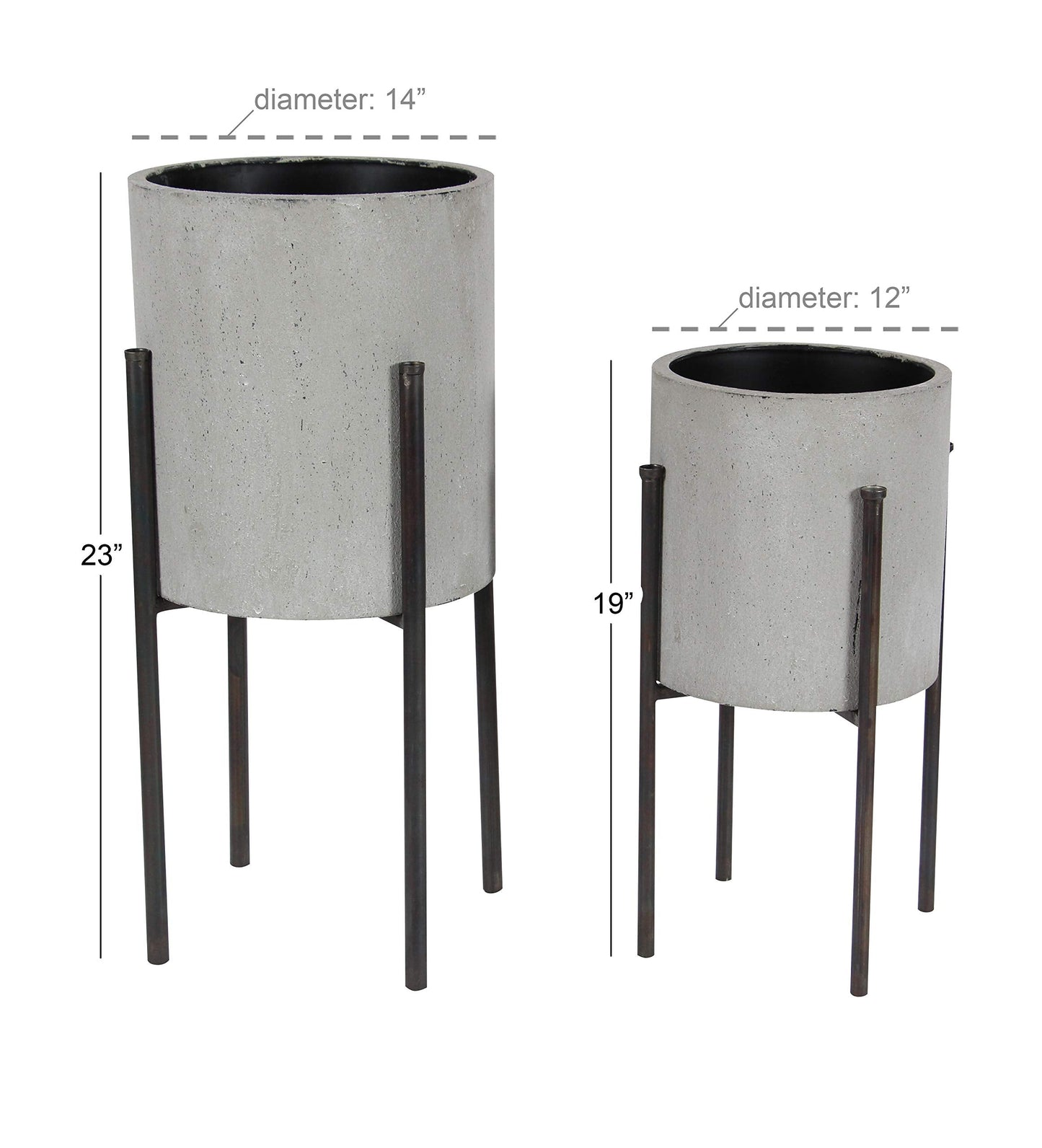 Deco 79 Metal Indoor Outdoor Planter Textured Exterior Large Planter Pot, Set of 2 Planters 19", 23"H, Light Gray