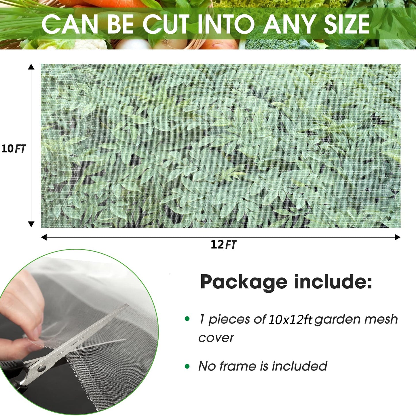 Unves 10x12ft Garden Netting, Bird Mesh Mosquito Netting, Row Covers Bird Net Barrier Screen Protect Fruits Crops, White Plant Cover Garden Mesh for Raised Beds Covers from Bugs Insect