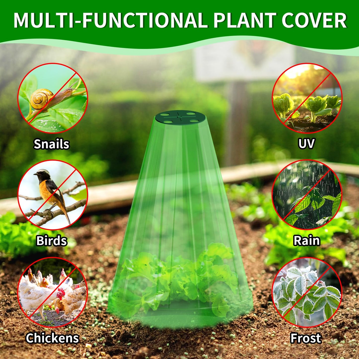 Webuys Garden Cloches for Plants, 20 Pack Garden Cloche with Rotary Vent, Reusable Bell Plant Covers, Plant Cloche Protectors from Animals Snails Birds Chickens, 7.9" H X 6.7" D (Green)