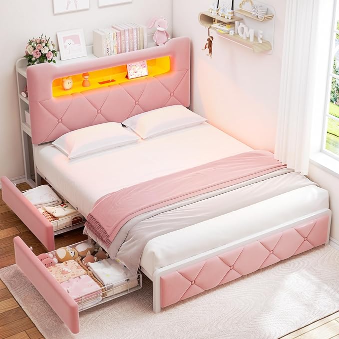 Full Upholstered LED Bed Frame
