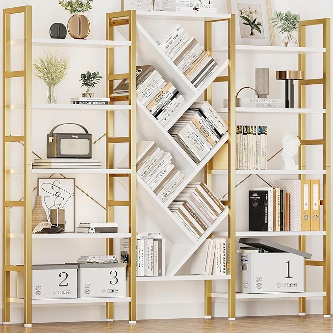 INNOD 70x70” Triple 5 Tier Book Shelf, Large Wooden Bookcase