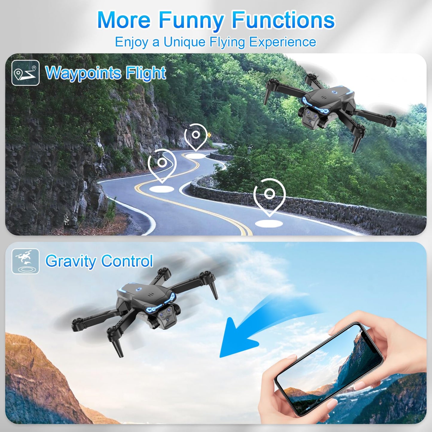 Naseto Drone with Camera 1080P HD, FPV Foldable Drone for Adults Kids, One-Key Take Off/Landing, 3D Flips, Altitude Hold, Speed Adjustment, Headless Mode, 2 Batteries, Toys Gifts for Boys Girls