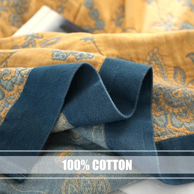 LUTBM Boho Throw Blanket for Bed 100% Cotton Ultra Soft Rustic Quilt Summer