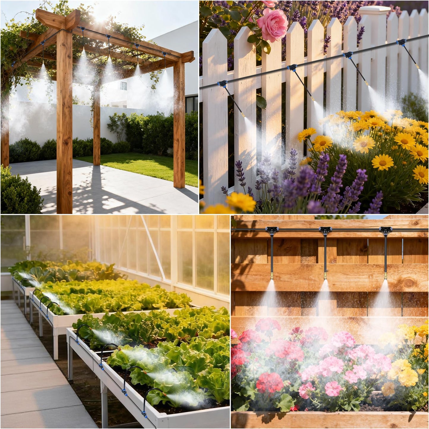 Thiswing 360° Adjustable Drip Irrigation System - Compatible 1/4" Irrigation System, 50FT Garden Watering Atomizing System with 15 Nozzles, Greenhouse Accessories for Yard, Lawn, Plants, Garden