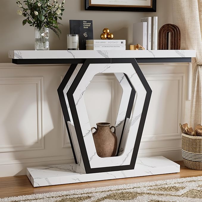 FUSUNBAO 47.3" Console Table, Openwork Bracket Sofa Table, Wood Narrow Entryway