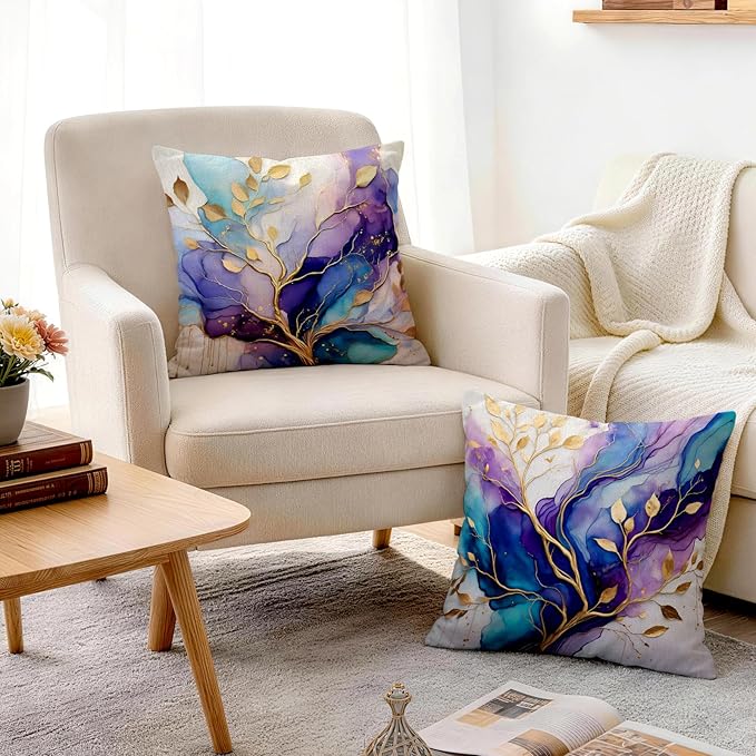 OBSEDE Decorative Throw Pillow Covers Set of 4, 18x18 Inch Purple and Blue