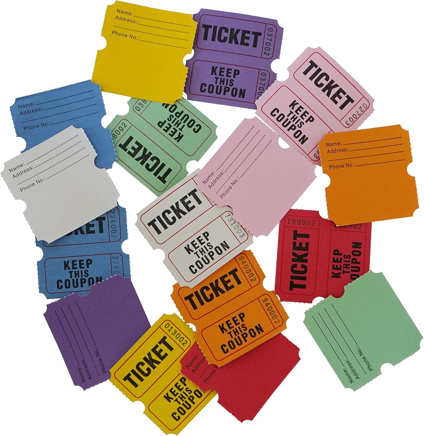 DNB 1000 Raffle Tickets - Double Roll 1000 Pairs per Roll 2 x 2 Inch 50/50 Consecutively Numbered Tickets for Entry/Events/Fundraiser/Prizes - White