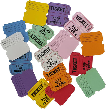 DNB 1000 Raffle Tickets - Double Roll 1000 Pairs per Roll 2 x 2 Inch 50/50 Consecutively Numbered Tickets for Entry/Events/Fundraiser/Prizes - White