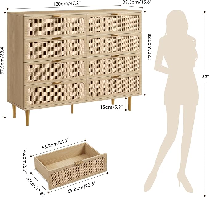 GarveeHome Rattan 8 Drawer Dressers