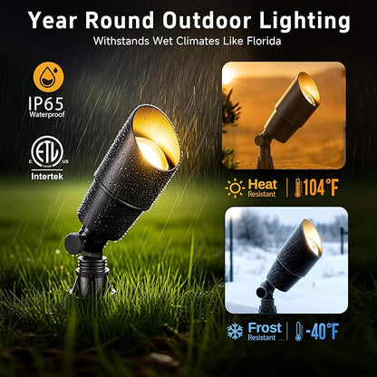 Gardenreet Spot Light Brass - Outdoor Landscape Spotlights 12V, LED Low Voltage Landscaping Uplights, All Weather Hard-Wired Black for Backyard Lawn with Cold White Changeable Bulbs (8 Pack)