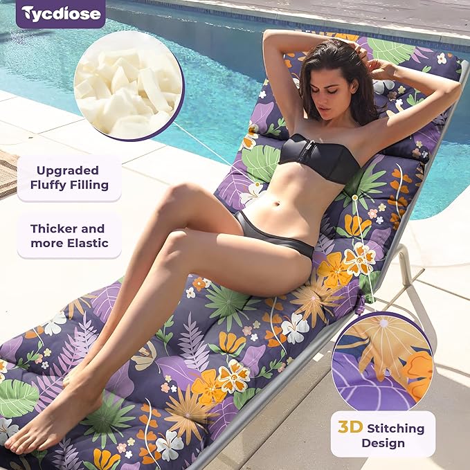 Outdoor Chaise Lounge Chair Cushion Waterproof 74.4 x 22 x 4.7 Inches Thickened