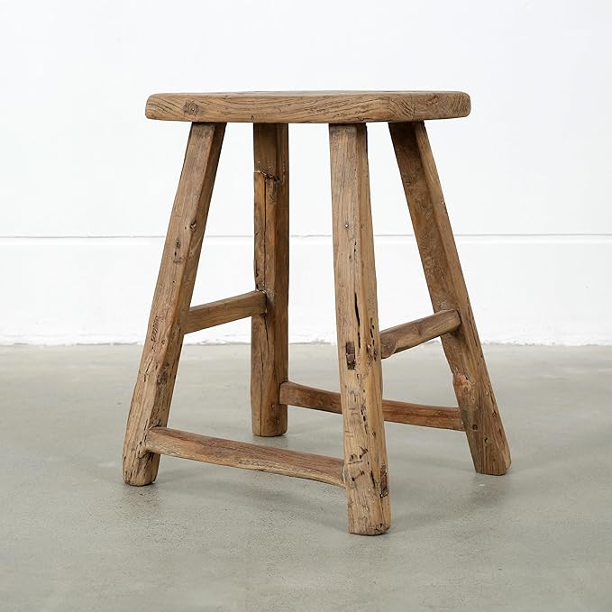 Artissance Vintage Wooden Stool, Solid Natural Wood 12–20" W x 6–9" D x 18–22" H