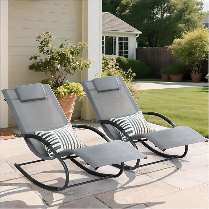 Outdoor Lounge Chair with Pillow, Pool Chaise Lounge Chair Set of 2