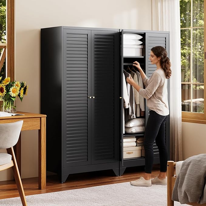 Letaya Armoire Wardrobe Closet, Hanging Rod Clothing Storage Cabinets