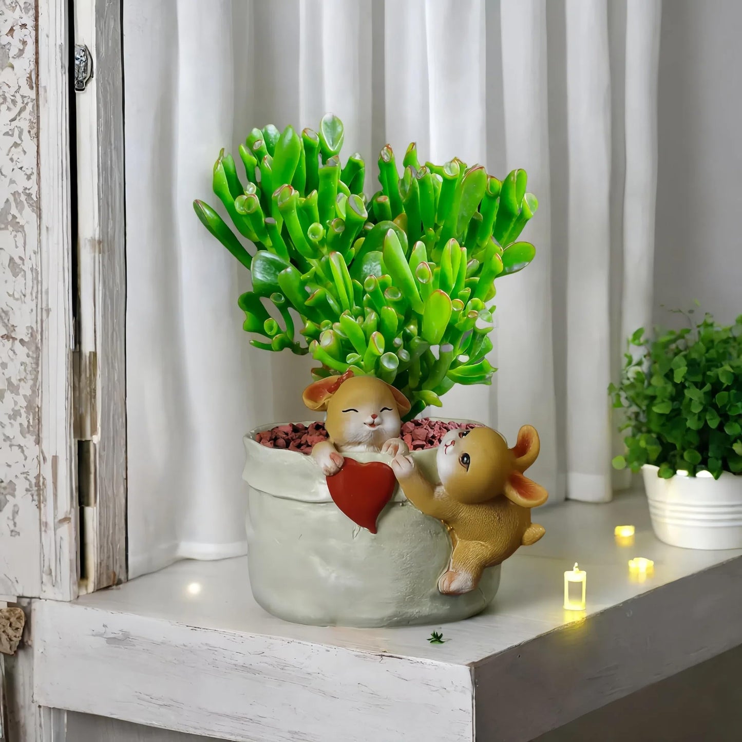 Kuandmo 4 inch Small Succulent Plant Pot with Drainage - Funny Rabbit Design Garden Flower Pot - Cute Bunny Planter for Indoor Home Decor for Unique Cactus Plant Lovers (Green)