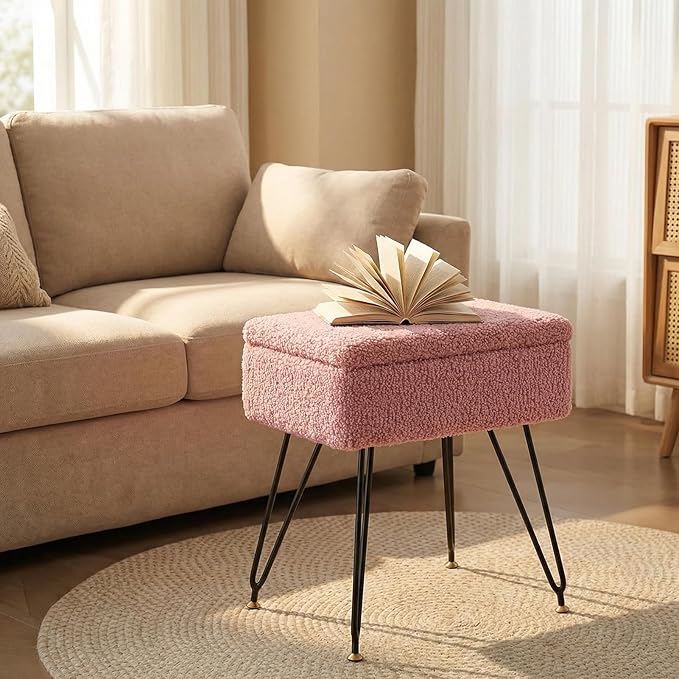 Vanity Stool Chair, Faux Teddy Fur Ottoman Foot Stool