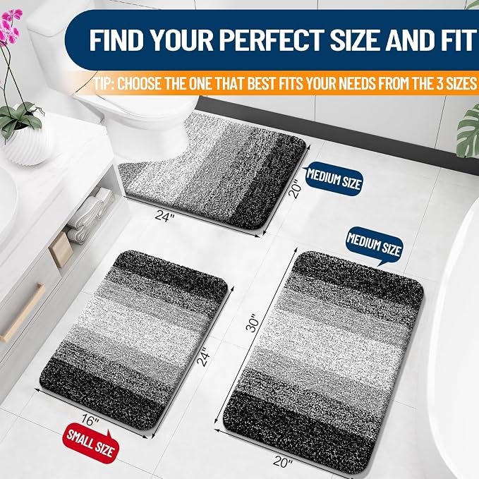 OLANLY Bathroom Runner Rugs Mat 40x20, Extra Soft Absorbent Microfiber Bath Rugs, Rubber Backing, Quick Dry, Washable Long Bath Mats for Bathroom Floor, Tub and Shower, Home Decor Accessories, Black