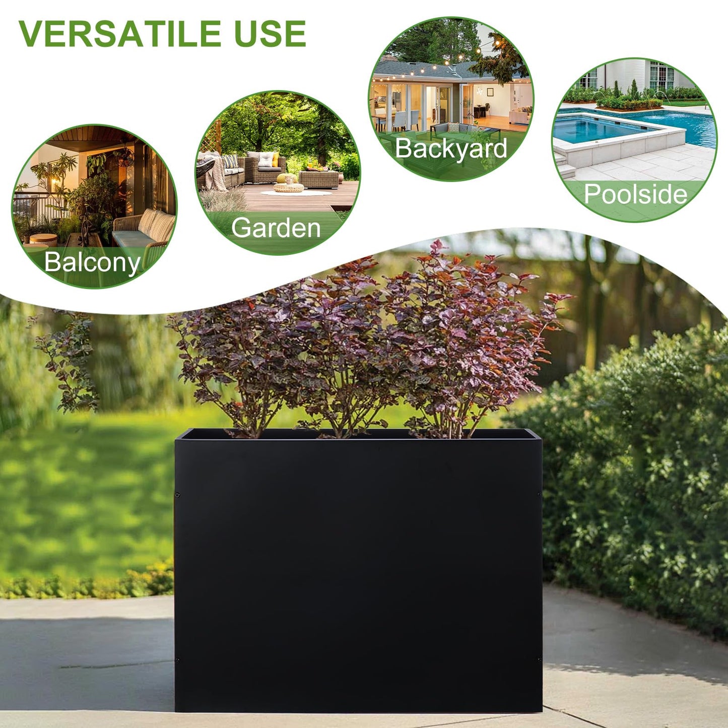 BAYN Metal Rectangular Planter Box Tall Planters for Outdoor Plants Modern Heavy Duty with Drainage Holes for Outside Indoor Patio Deck - Black, 32”x 12”x 24”