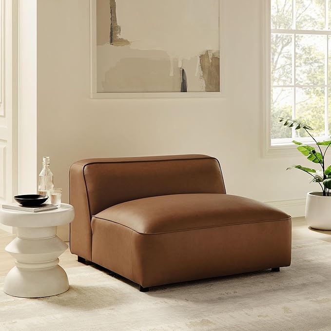 Modway Auren Vegan Leather Modular Armless Chair in Coffee