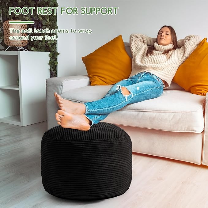 HIGOGOGO Round Stuffed Pouf Ottoman, Corduroy Poufs