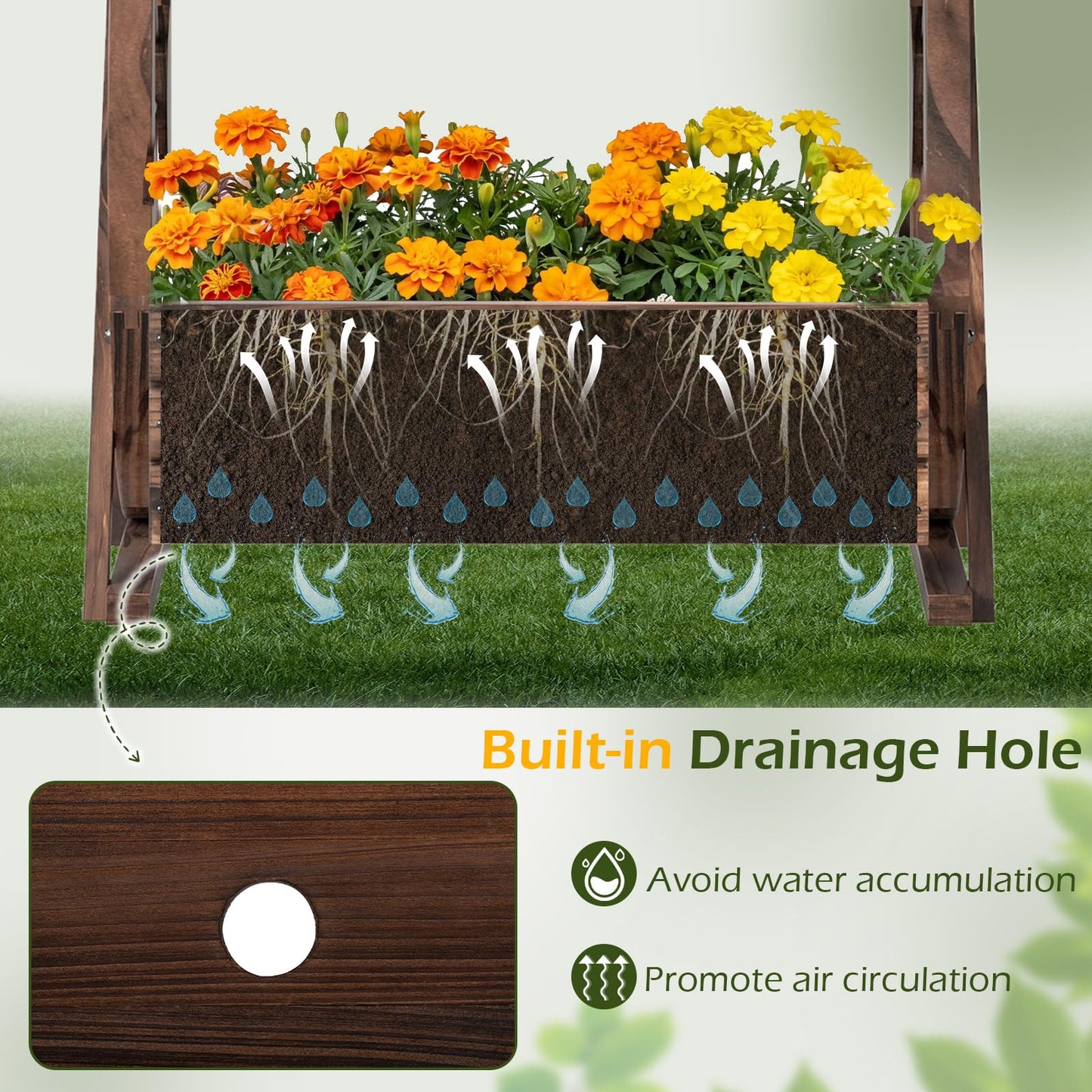 Byroce Wooden Wagon Planter Box, 2-Tier Raised Garden Bed with Drainage Holes for Flowers, Vegetables & Herbs, Indoor Outdoor Decorative Wheel Cart for Patio, Yard & Balcony, Rustic (1)