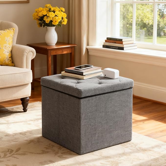 15'' W Storage Ottoman Bench, Folding Storage Bench Ottoman,