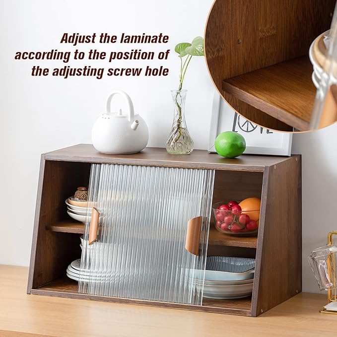 HollyHOME Small Bamboo Kitchen Pantry Sideboard
