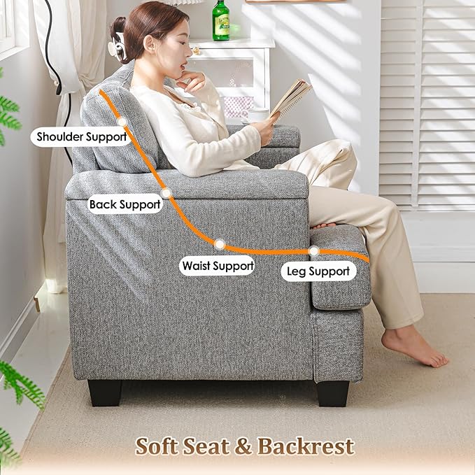 Oversized Accent Chair with Armrest Organizer, Comfy Living Room Chairs with
