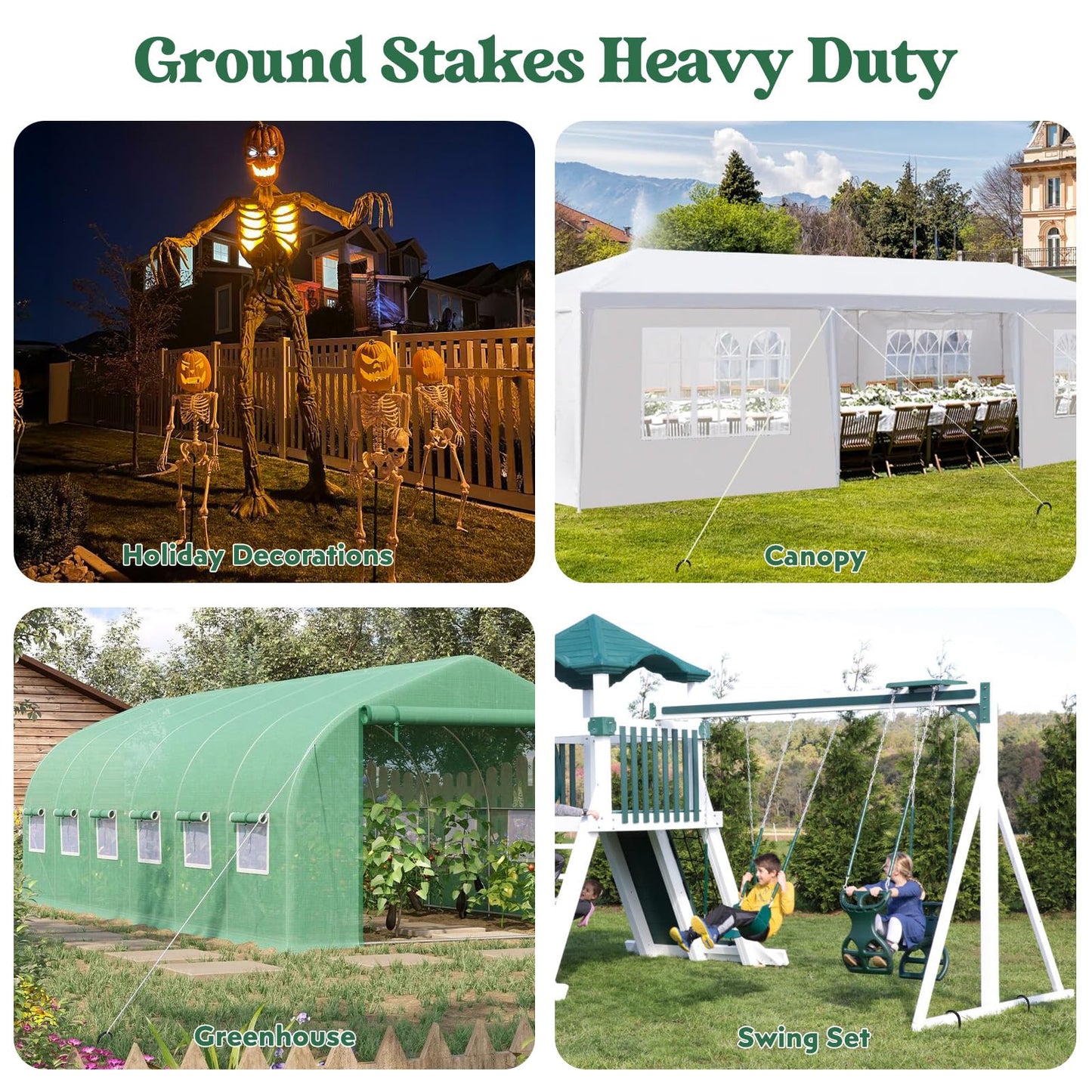 Homwin 12 inches 12-Pack Trampoline Stakes Anchors High Wind Stake Heavy Duty U Hooks for Ground Lawn Garden Yard Stakes for Decorations Swing Set Shed