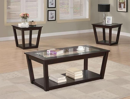 GTU Furniture 3Pc Glass Top Black Cocktail Coffee & End Table Set