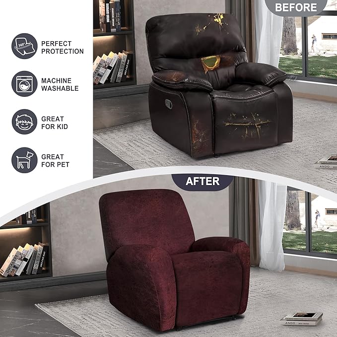 ANARACHON Leather Look Recliner Chair Covers, 4-Pieces Stretch Recliner Cover