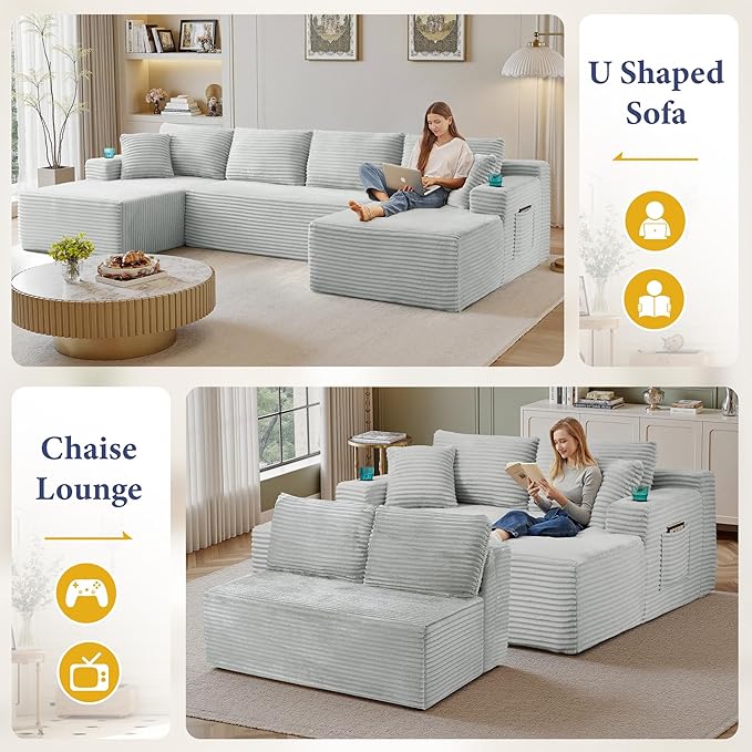 133" Sectional Couches for Living Room Cloud Couch Sofa