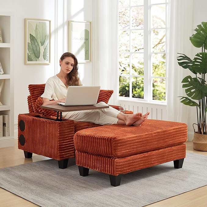 KEIKI Corduroy Storage Armrest Sofa, Single Versatile Seat