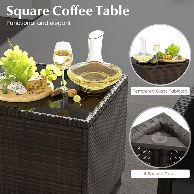 Tangkula 5 Pieces Patio Conversation Set, PE Wicker Rattan Outdoor Furniture Set