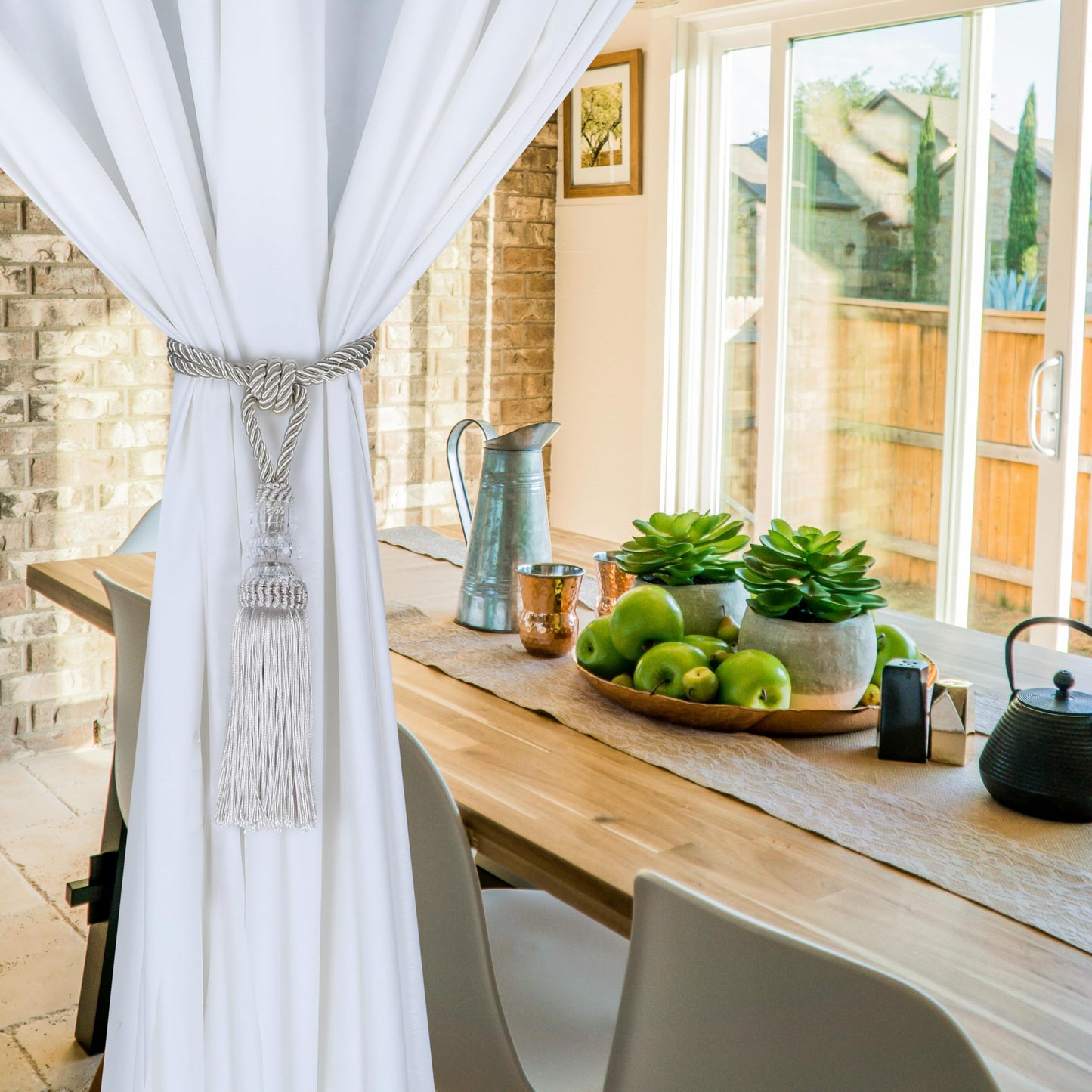 BEL AVENIR 4 Pack Curtain Hand-Woven Tiebacks Crystal Holdbacks Home Decorative (Beige, 4 Pack)