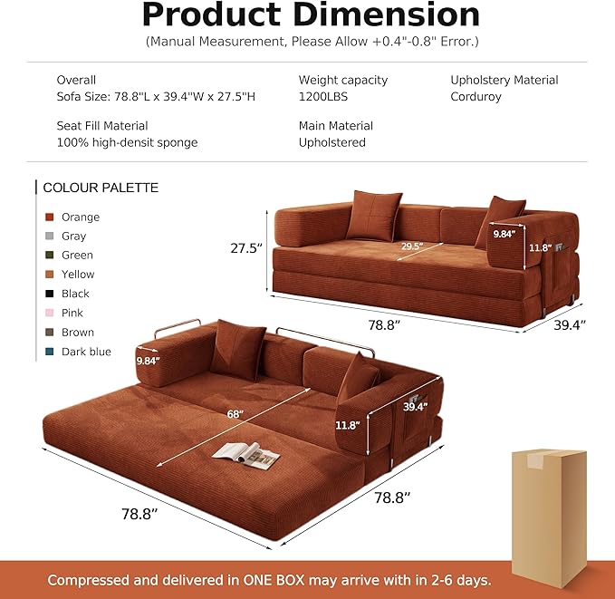 MoonSpeak 78.8''Sleeper Couch Bed
