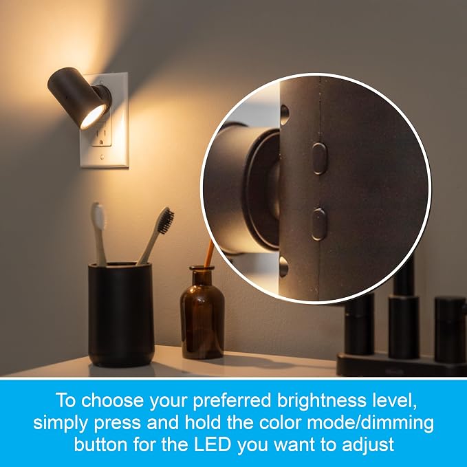 GE Directional Plug in Wall Sconce Night Light, Adjustable Swivel Accent Lighting with Dusk to Dawn Sensor, Dimmable Warm White & Optional Color Changing LEDs for Hallways & Bedrooms, 1-Pack, 82573