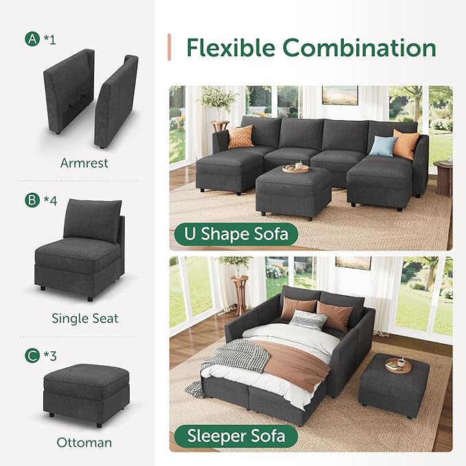 HONBAY Modular Sofa U Shaped Sectional Couch