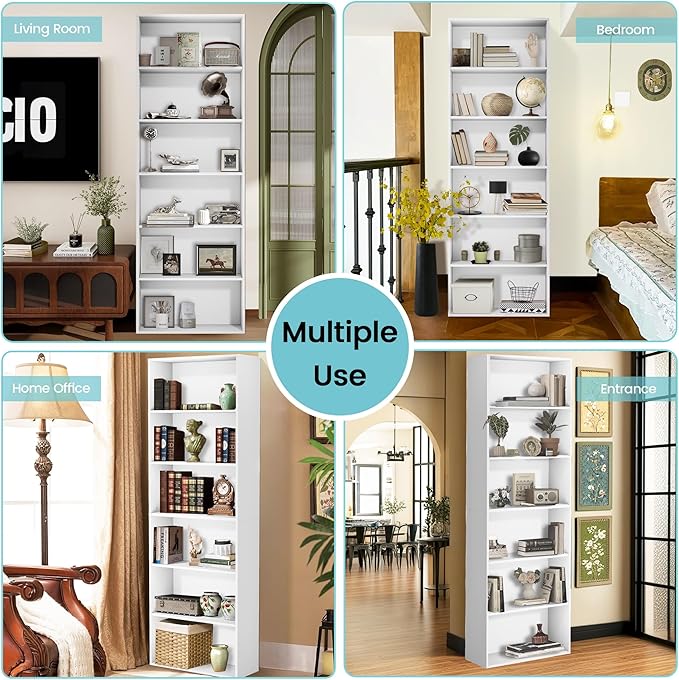 GRUSIGN 71" Tall 6-Tier Bookshelf, Large Open Display Bookcase