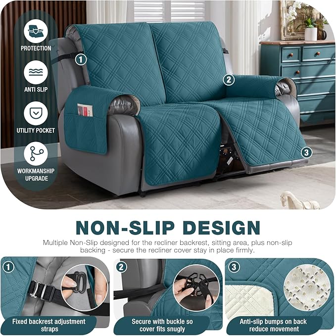 TAOCOCO 100% Waterproof Loveseat Recliner Covers 2 Seater, Split Loveseat Covers