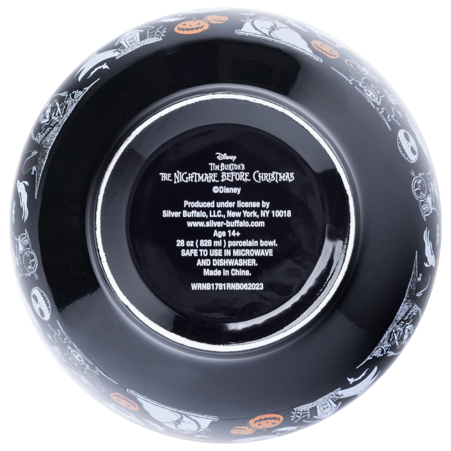 Silver Buffalo Disney Tim Burton's Nightmare Before Christmas Featuring Jack Skellington, Oogie Boogie, Sally, Dr. Finkelstein, Lock, Barrel, and Zero Ceramic Bowl with Color Changing Spoon, 28 Ounces