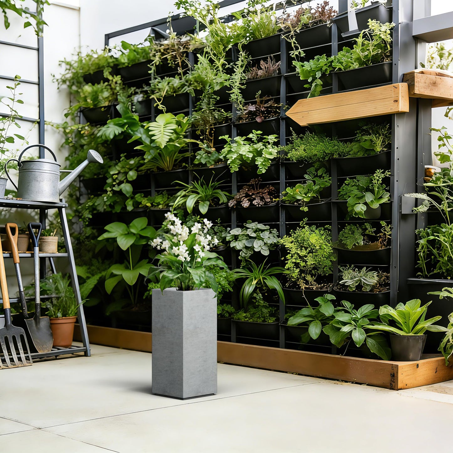 Kante 19.9" H Tall Rectangular Concrete Planter, Modern Square Diameter Plant Pot with Drainage Hole and Rubber Plug for Indoor Outdoor Home Patio Garden, Natural Concrete