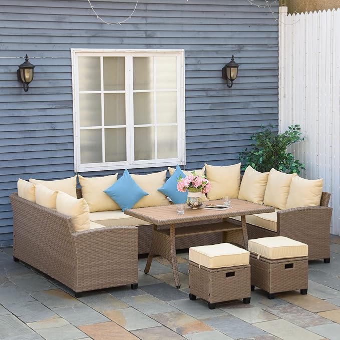Outsunny 6 Piece Patio Furniture Set, PE Wicker Outdoor Furniture Conversation