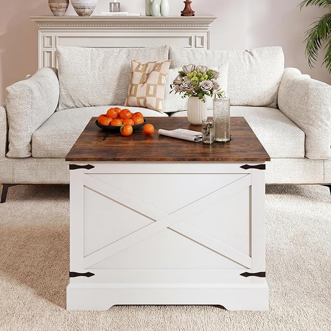 Giantex Farmhouse Lift Top Coffee Table, 31.5" Square Wood Center Table