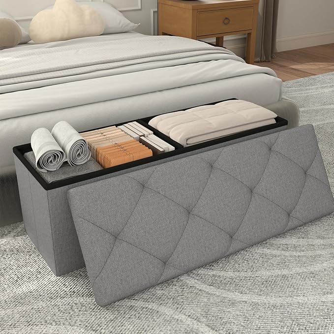 43 inch Storage Ottoman Bench, Folding Storage Bench Ottoman,