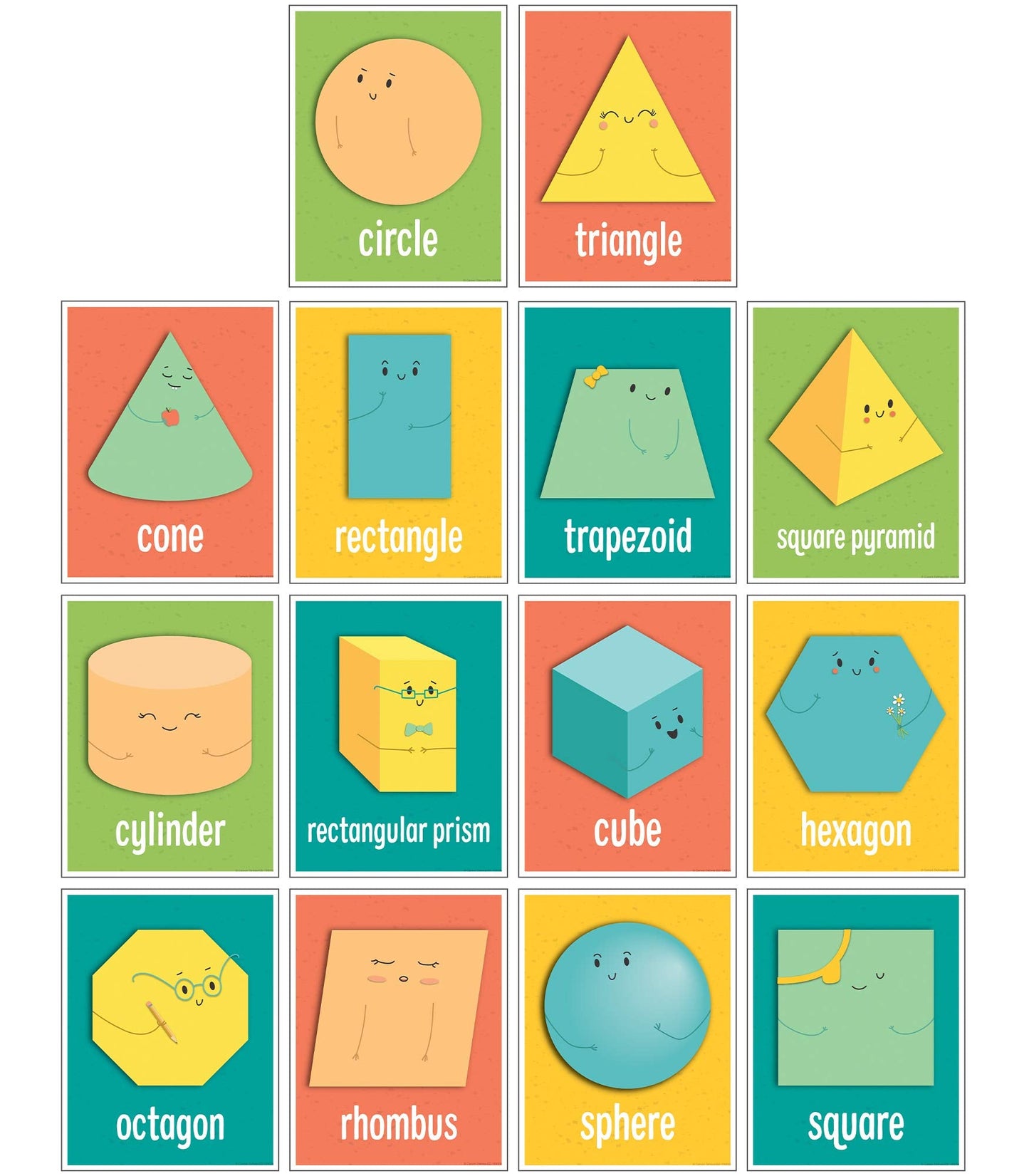 Carson Dellosa 14-Piece Basic Shapes Early Learning Posters, 8.5" x 11" 2D and 3D Geometric Wall Art, Preschool and Kindergarten Classroom Decor, Office Decorations, and Teacher Supplies