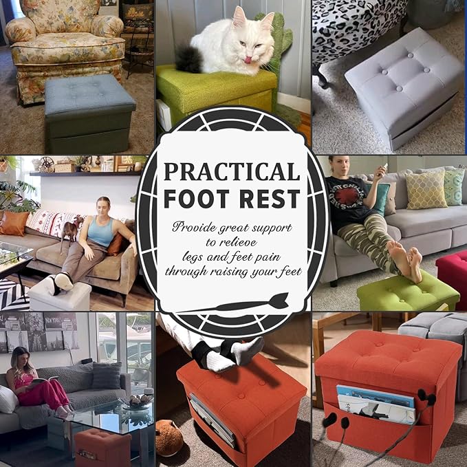 LINMAGCO Small Storage Ottoman Stool Foot Rest Stool Under Desk Stool Short
