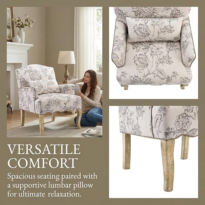 Shunzhi Floral Accent Chairs Farmhouse Upholstered Armchair Linen Reading Chair