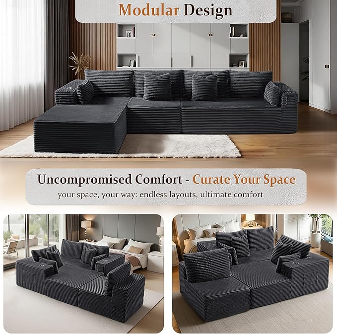 138" Oversized Cloud Sectional Couch, Comfort L Shaped Boneless Couch