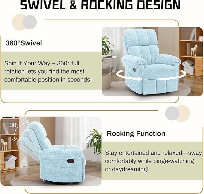 Korser Recliner Chair, Swivel Rocker Recliner Chair